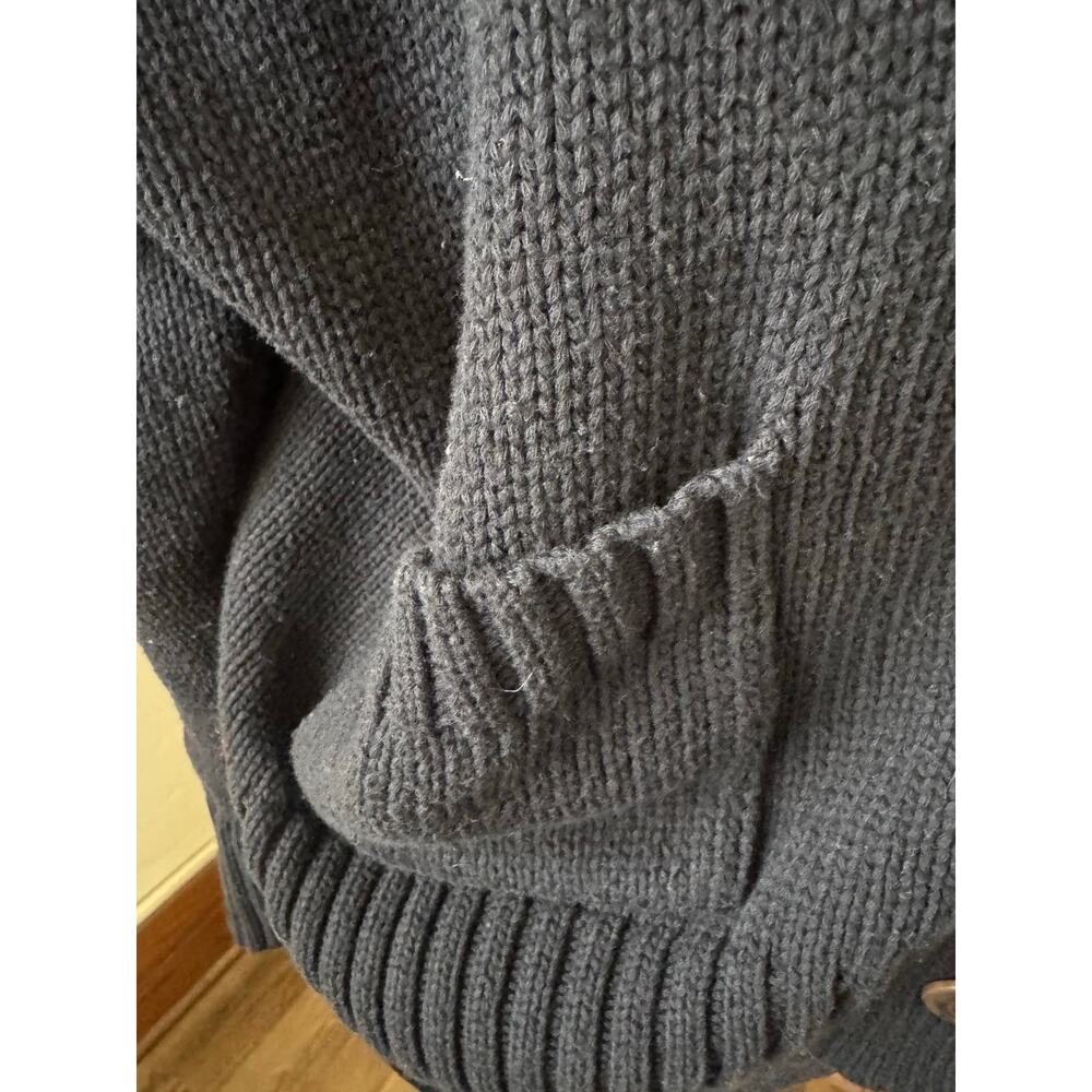 Black Chunky Knit Cardigan XS Button Front Cropped Boxy Pockets - Picture 3 of 11